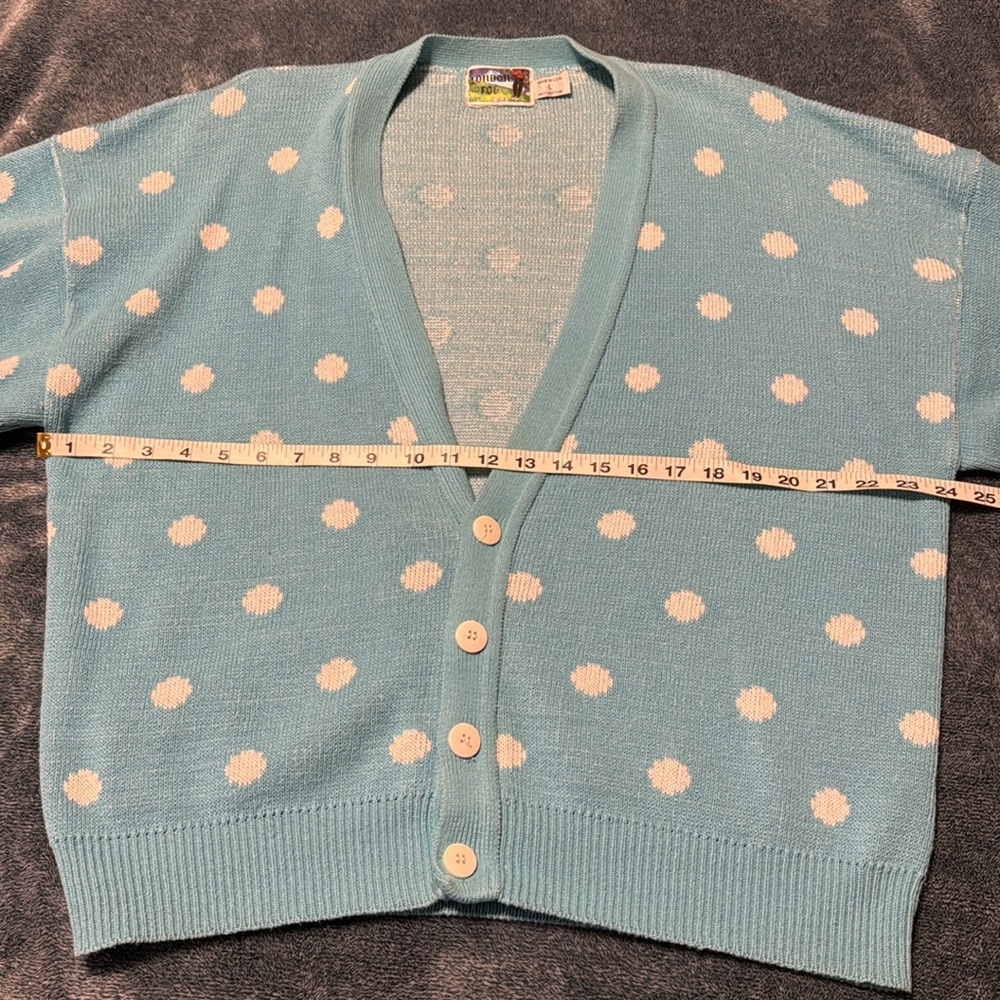Vintage Blue and White Polka Dot Cardigan - London Fog- Women’s Size Large - Picture 7 of 8
